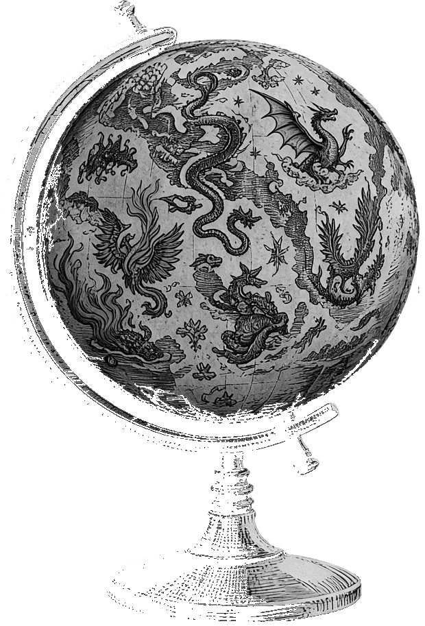 An antique globe of dragons