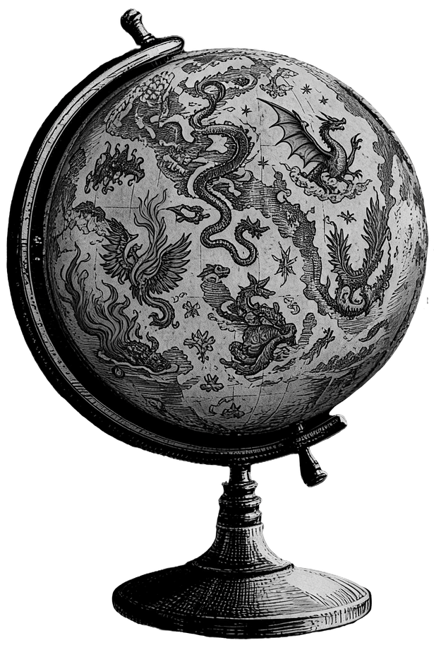 An antique globe of dragons